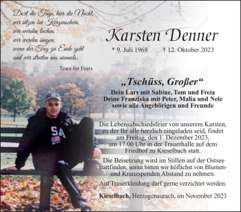 Traueranzeige von Karsten Denner von Südthüringer Presse