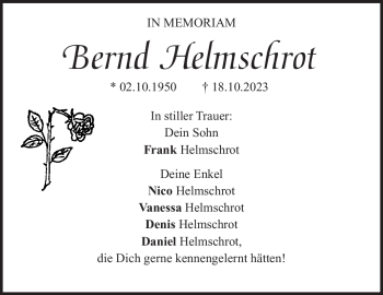 Traueranzeige von Bernd Helmschrot von Südthüringer Presse