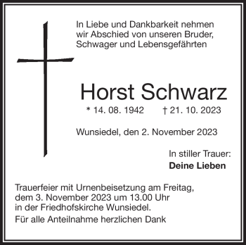 Traueranzeige von Horst Schwarz von Frankenpost