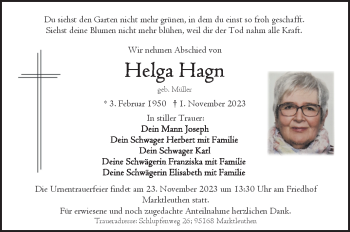 Traueranzeige von Helga Hagn von Frankenpost