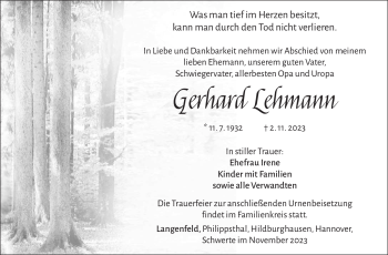 Traueranzeige von Gerhard Lehmann von Südthüringer Presse