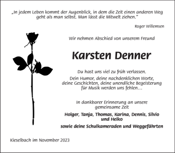 Traueranzeige von Karsten Denner von Südthüringer Presse