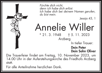 Traueranzeige von Annelie Willer von Frankenpost
