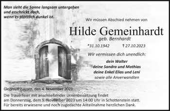 Traueranzeige von Hilde Gemeinhardt von Neue Presse Coburg