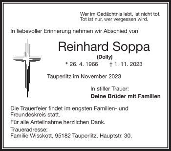Traueranzeige von Reinhard Soppa von Frankenpost