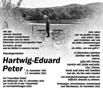 Traueranzeige von Hartwig-Eduard Peter von Südthüringer Presse