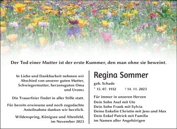 Traueranzeige von Regina Sommer von Südthüringer Presse