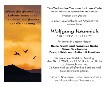 Traueranzeige von Wolfgang Krannich von Südthüringer Presse
