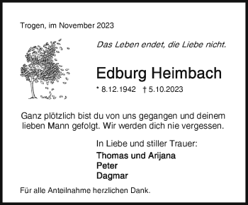 Traueranzeige von Edburg Heimbach von Frankenpost