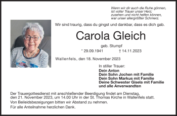 Traueranzeige von Carola Gleich von Neue Presse Coburg