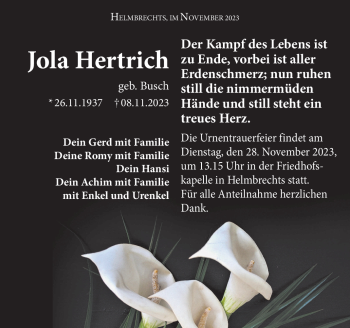 Traueranzeige von Jola Hertrich von Frankenpost