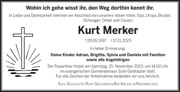 Traueranzeige von Kurt Merker von Südthüringer Presse