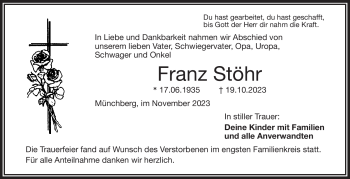 Traueranzeige von Franz Stöhr von Frankenpost