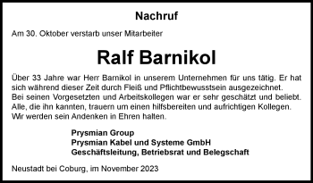 Traueranzeige von Rolf Barnikol von Neue Presse Coburg