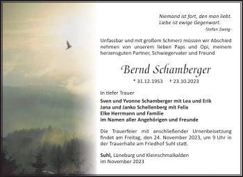 Traueranzeige von Bernd Schamberger von Südthüringer Presse