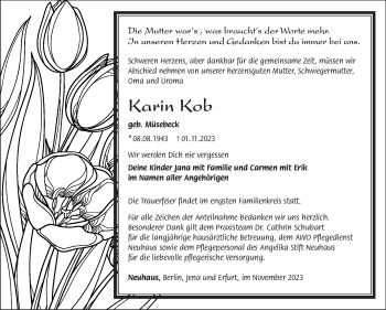 Traueranzeige von Karin Kob von Südthüringer Presse