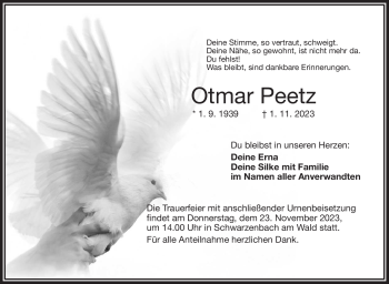 Traueranzeige von Otmar Peetz von Frankenpost