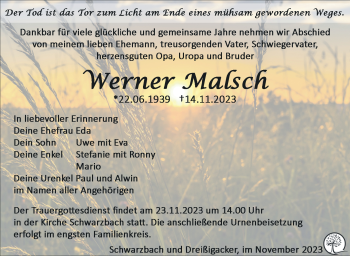 Traueranzeige von Werner Malsch von Südthüringer Presse