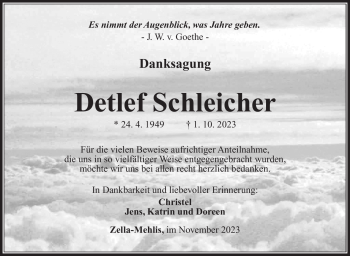 Traueranzeige von Detlef Schleicher von Südthüringer Presse
