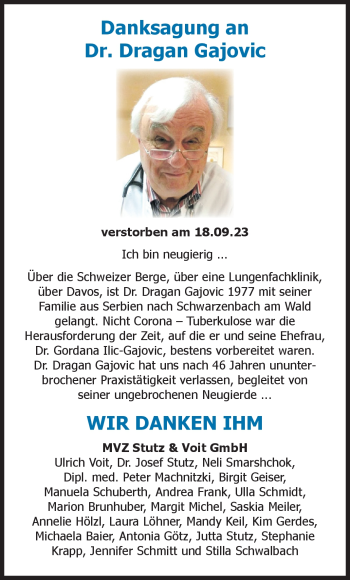 Traueranzeige von Dragan Gajovic von Frankenpost