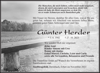 Traueranzeige von Günter Herder von Südthüringer Presse