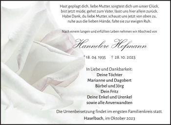 Traueranzeige von Hannelore Hofmann von Südthüringer Presse