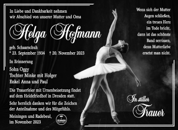 Traueranzeige von Helga Hofmann von Südthüringer Presse