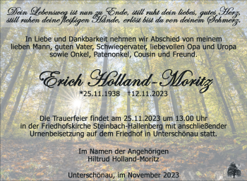 Traueranzeige von Erich Holland-Moritz von Südthüringer Presse