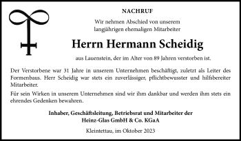 Traueranzeige von Hermann Scheidig von Neue Presse Coburg