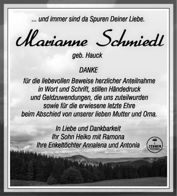Traueranzeige von Marianne Schmiedl von Südthüringer Presse