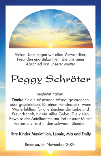 Traueranzeige von Peggy Schröter von Südthüringer Presse