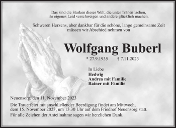 Traueranzeige von Wolfgang Buberl von Neue Presse Coburg