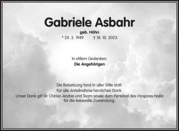 Traueranzeige von Gabriele Asbahr von Frankenpost