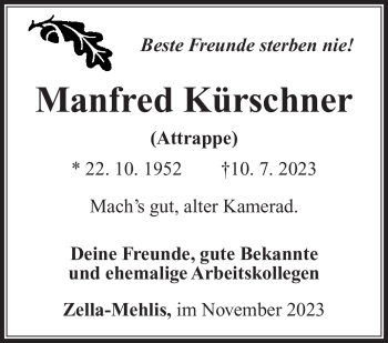 Traueranzeige von Manfred Kürschner von Südthüringer Presse