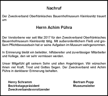 Traueranzeige von Achim Pühra von Frankenpost