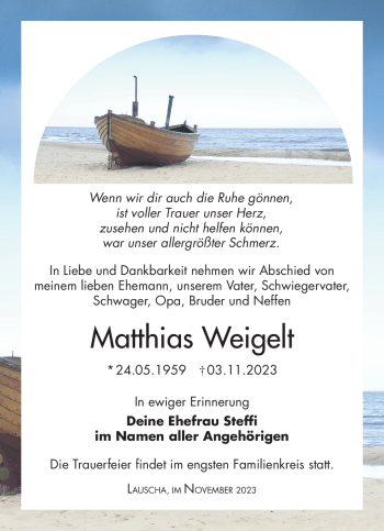 Traueranzeige von Matthias Weigelt von Südthüringer Presse
