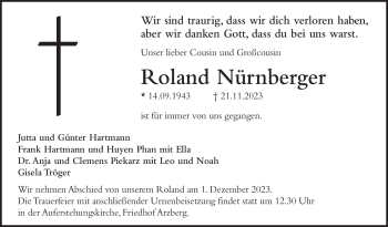 Traueranzeige von Roland Nürnberger von Frankenpost