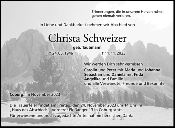 Traueranzeige von Christa Schweizer von Neue Presse Coburg