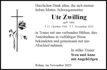 Traueranzeige von Ute Zwilling von Frankenpost
