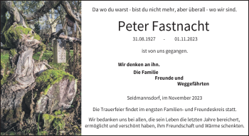 Traueranzeige von Peter Fastnacht von Neue Presse Coburg