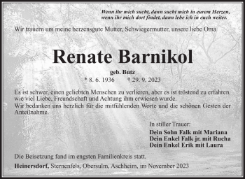 Traueranzeige von Renate Barnikol von Südthüringer Presse