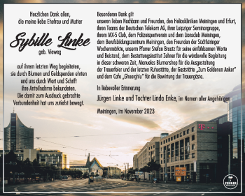 Traueranzeige von Sybille Linke von Südthüringer Presse