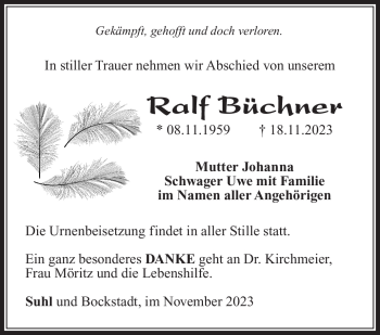 Traueranzeige von Ralf Büchner von Südthüringer Presse