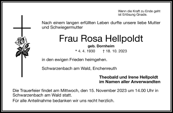 Traueranzeige von Rosa Hellpoldt von Frankenpost