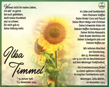 Traueranzeige von Ilka Timmel von Südthüringer Presse