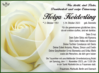 Traueranzeige von Helga Keiderling von Südthüringer Presse