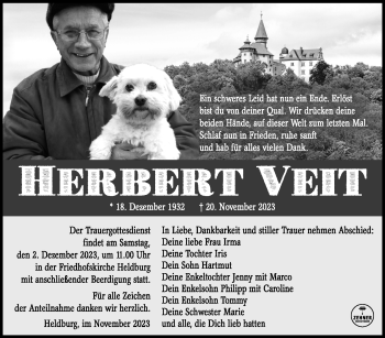 Traueranzeige von Herbert Veit von Südthüringer Presse