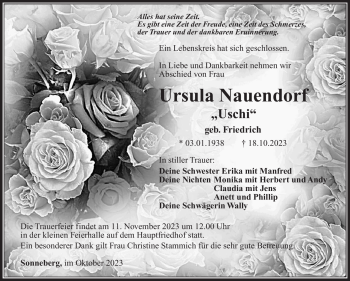 Traueranzeige von Ursula Nauendorf von Südthüringer Presse