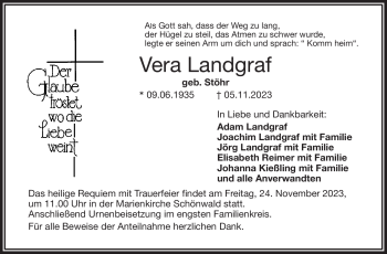 Traueranzeige von Vera Landgraf von Frankenpost