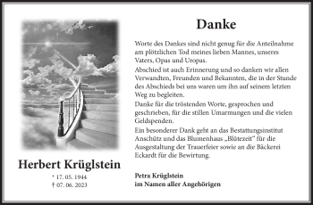 Traueranzeige von Herbert Krüglstein von Südthüringer Presse